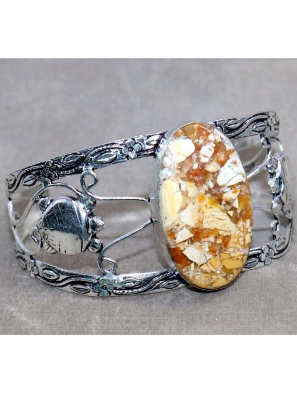 Australian Brecciated Mookaite Jasper 925 Sterling Silver Handmade Cuff Bracelet